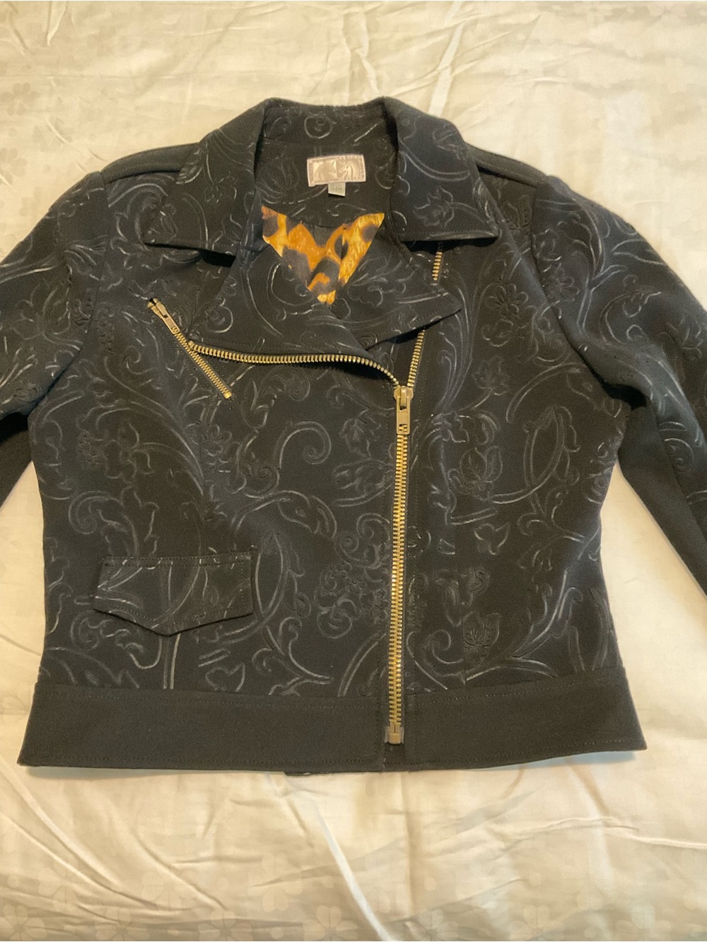 Alberto Makali Black Embossed Moto Jacket with Gold Hardware